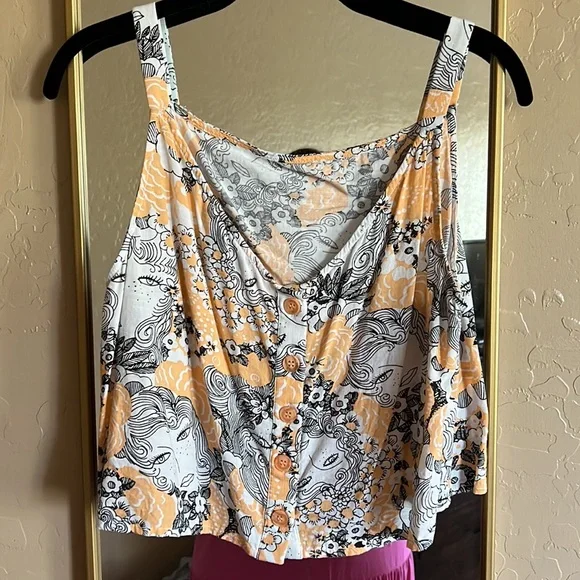 Womens Modcloth Cotton Blend Printed Crop Top Size L Good Condition - Picture 3 of 6